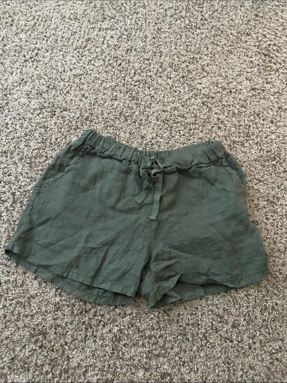 Mahina Olive Green Drawstring Linen Shorts